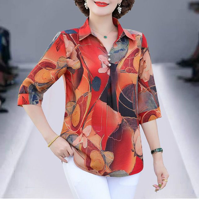 Summer Clothing For 70 Year Old Woman - Рубашка женская с цветочным принтом, винтажная