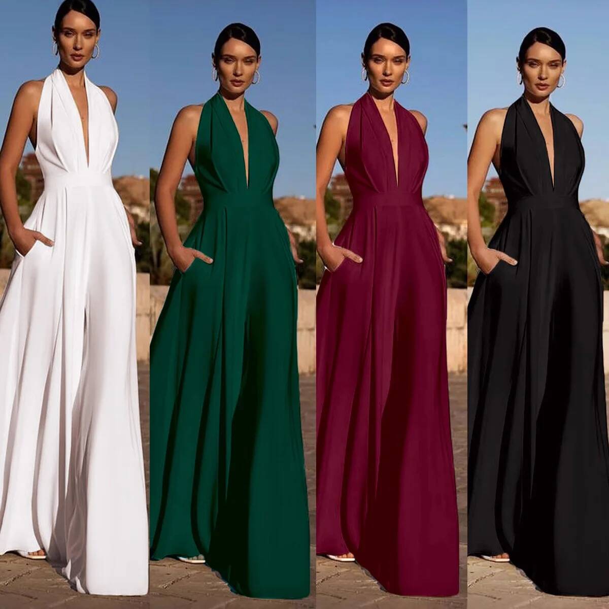 Summer Clothing For 70 Year Old Woman - Сексуальный комбинезон с глубоким V-образным вырезом