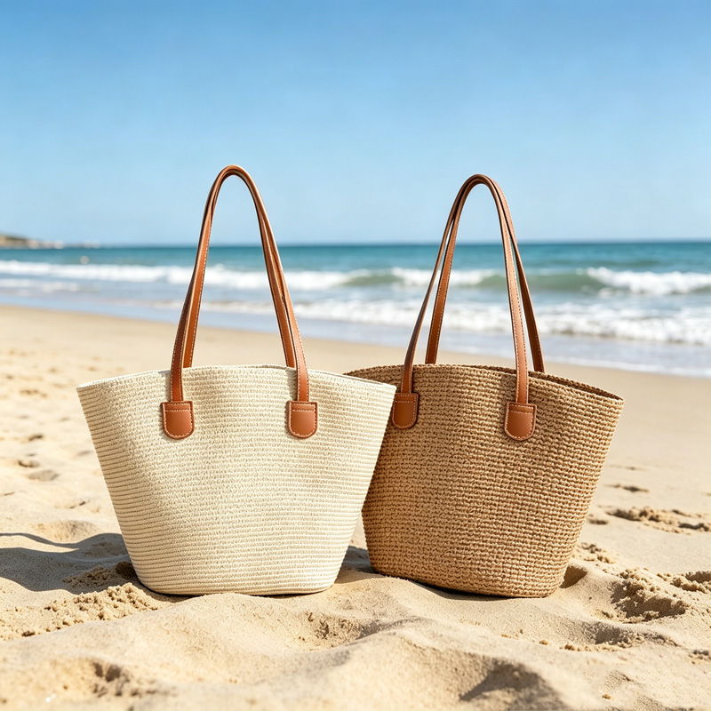 Beach Bag Straw - CLAREGQI Женская однотонная соломенная сумка-тоут, вместительная